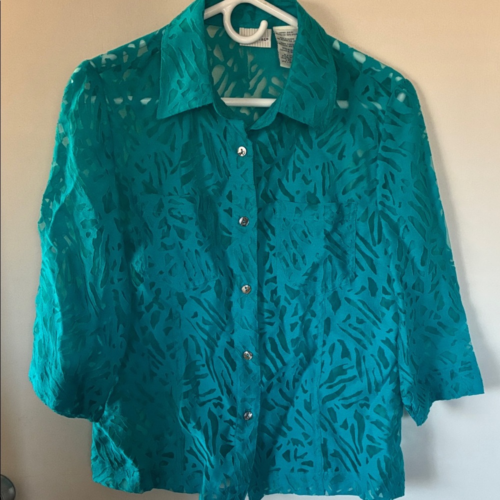 White Stag Vibrant Teal Button-Down 3/4 sleeve Casula Top Sz XL - Picture 1 of 6
